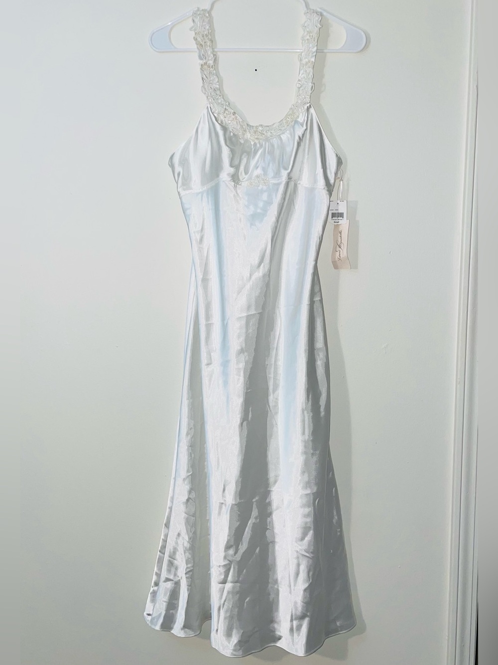 NWT VTG 90s/Y2K Linea Donatella White Satin Embellished Bridal Maxi Nightgown